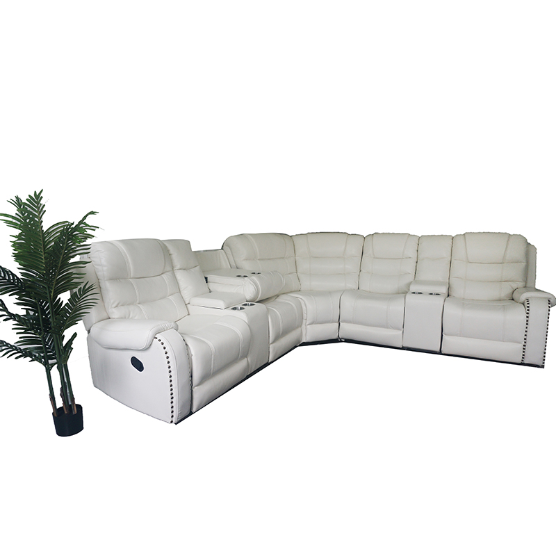 Manual Pu Recliner Corner Sofa With Drop Down