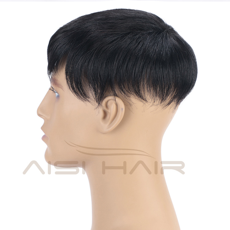 Aisi Hair 100% Human  Hair Men Toupee Human Hair Man Hairpieces Natural Black Machine Made Men Toupee with Clips