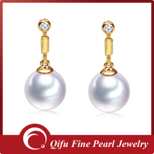 Wedding hot sale 14K yellow gold stick style pearl earring