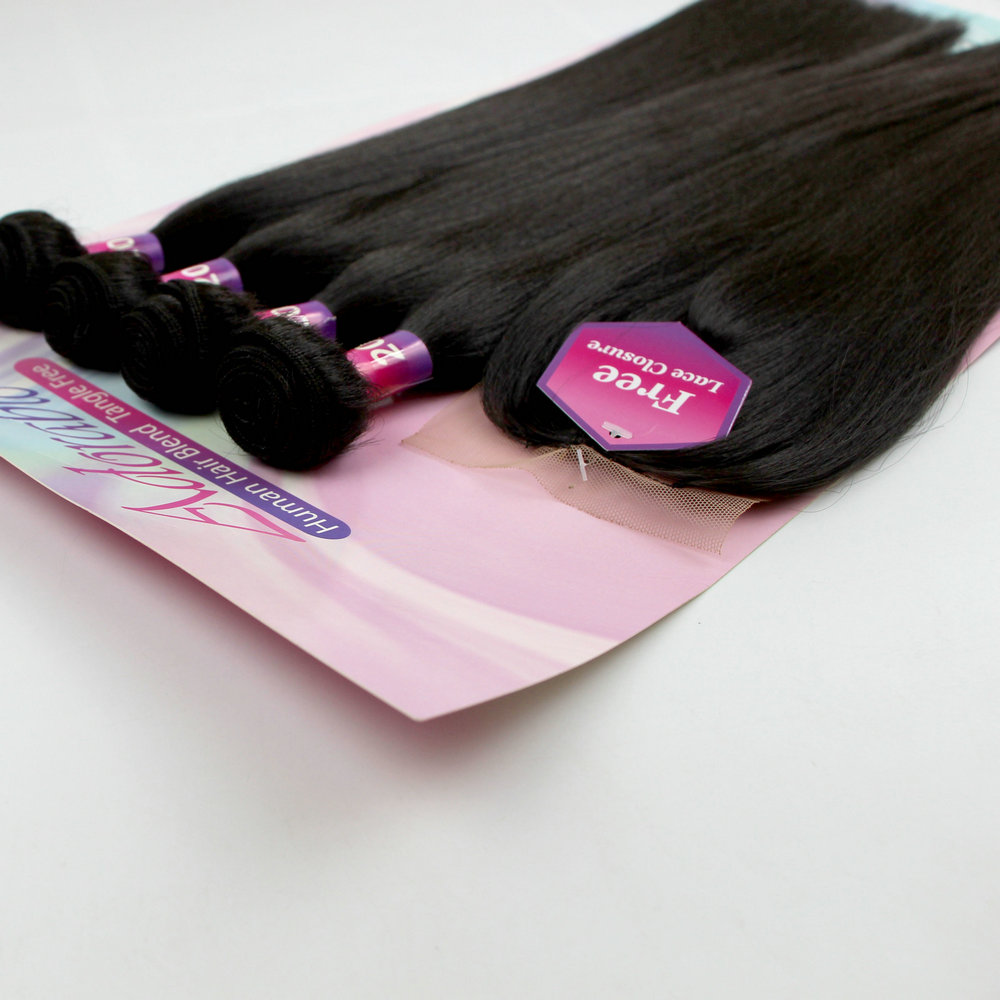 Adorable pack hair 4 bundles braiding hair extension and a closure, Yaki straight protein fiber hair weave 20"22"