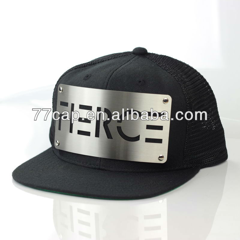 Simple Design Custom Logo Flat Brim Metal Plate Cap Snapback Hat