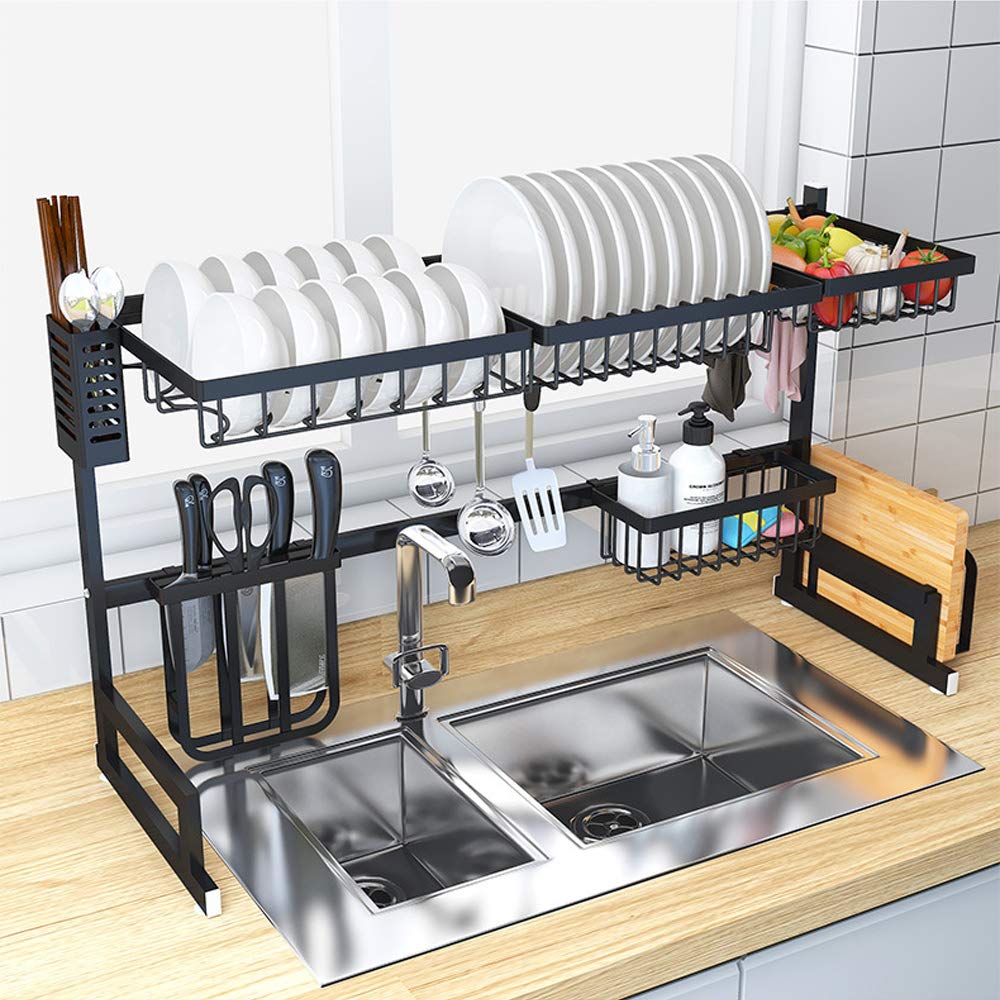 2019 new design hot popular stainless steel black coating kitchen organizer set bowl knife dish drying rack