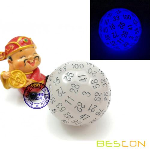 Bescon Glow en Dark Polyhedral Dice 100 lados, Luminoso D100 muere, 100 Sided Cube, D100 Game Dice, Glowing 100-Sided Cube