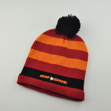 Custom Knitted Striped Beanie Design Top Ball Beanie