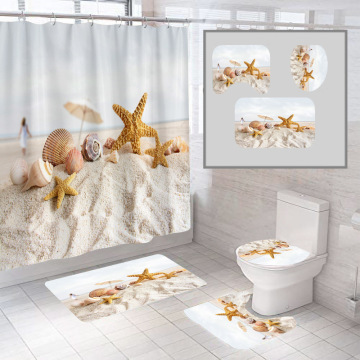 Four-piece bathroom waterproof mat shower curtain set