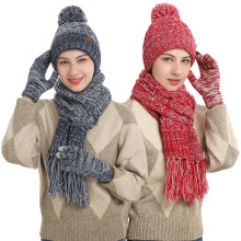 Winter Warm Beanie Hat Scarf Gloves 3 PCS Set