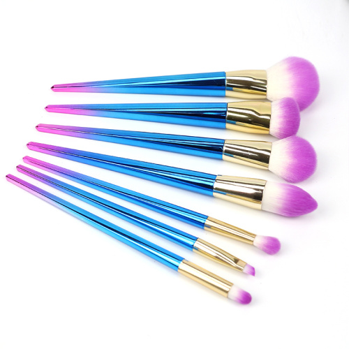 Meilleure vente 7pcs Coloful Maquillage synthétique Brosses Kits Aluminium Ferrule Vacelle privée Cosmetic Brushes Setements