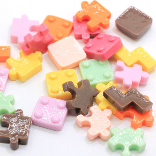 Colorful Cute  100pcs Resin Flatbacks Puzzle Blocks Shaped Cabochon Crafts Toys Embellishment Cabochon Supply