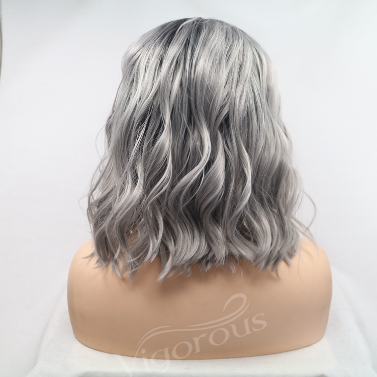 Vigorous ombre short bob premium high quality curly wholesale black women synthetic hair wigs with lace front