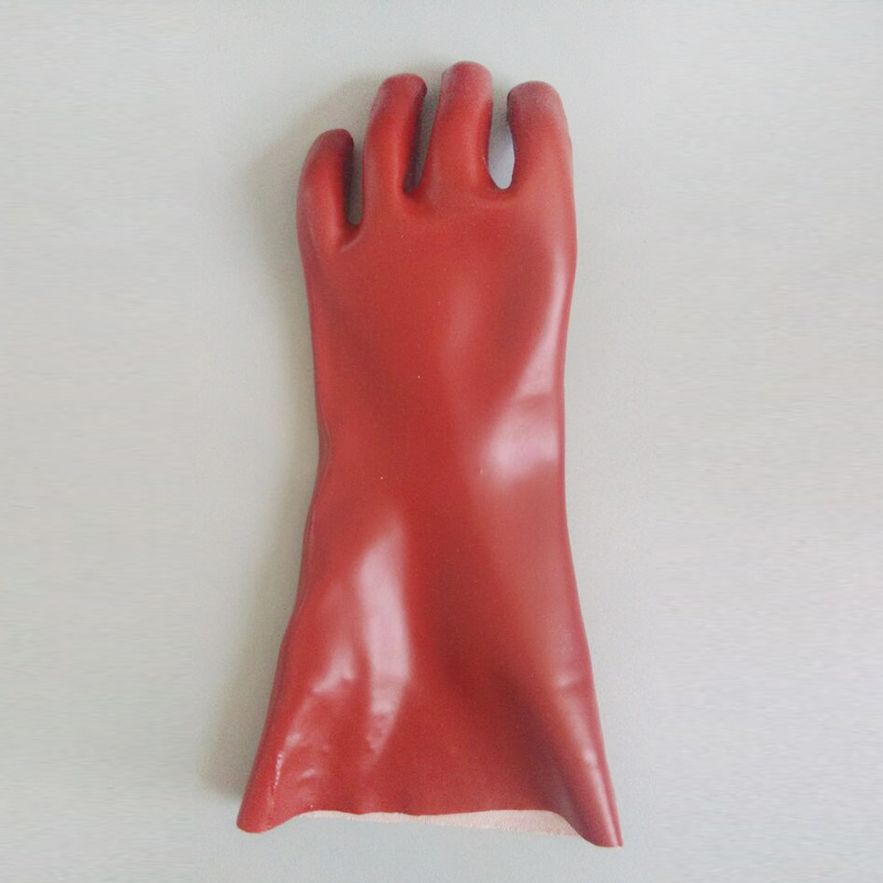 Guantes de trabajo resistente al aceite de PVC rojo oscuro Poliéster