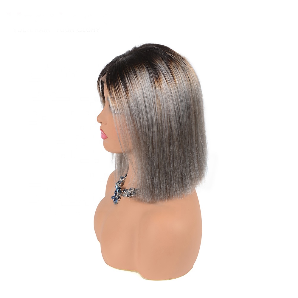 Huashuo Highest Discounts Competitive Price High quality 1B Grey Middle Part Short Brazilian Human Hair Bob Lace Front Wig