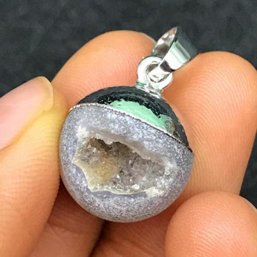 Natural Geode Druzy 15mm agate crystal Ball Pendant Necklace for Unisex Gold & Silver Findings