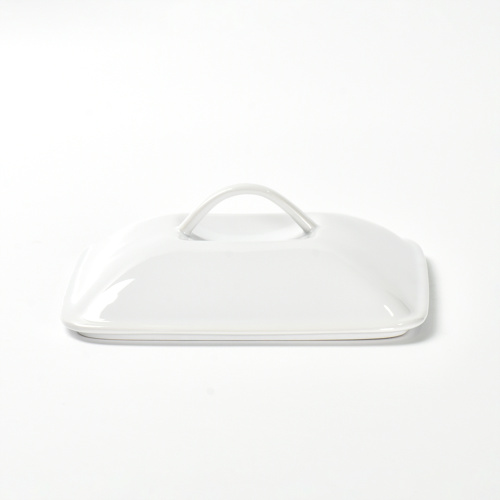 Plat de cuisson en céramique blanc carré avec couvercle