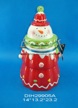 Hand-Painted Ceramic Snowmen Airtight Canister