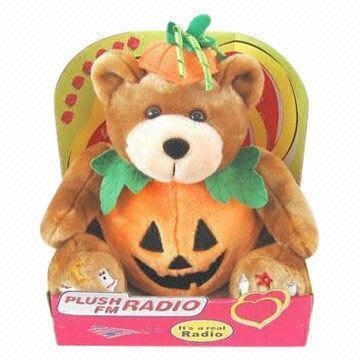 Halloween Decoration, Novelty Plush Pumpkin Bear, with FM Scan Radio Inside