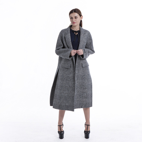 Fashionable straight plaid cashmere coat