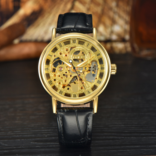 2017 gold skeleton automatic mechanical men wrist watch