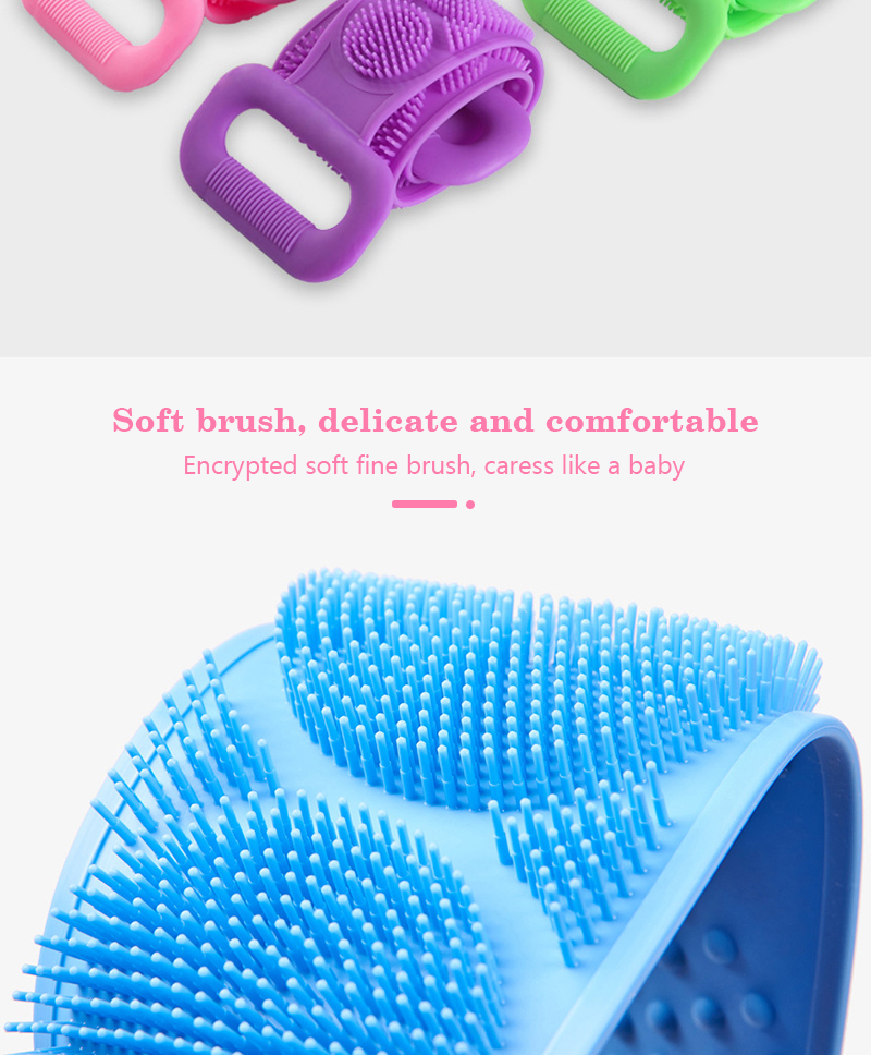 Silicone bath body back brush scrubber bath towel exfoliating belt long handle cleaning scrubbing belt