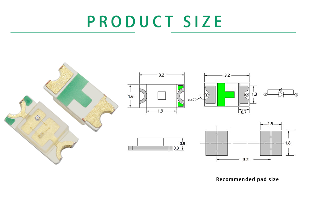 1206 LED SMD Mini Blue With Zener Diode protection Size