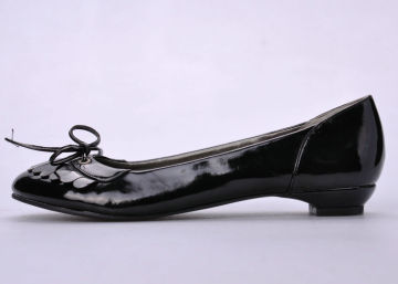 Black Ladies / Womens Ballerina Flats , Crackle Pu Upper Comfortable