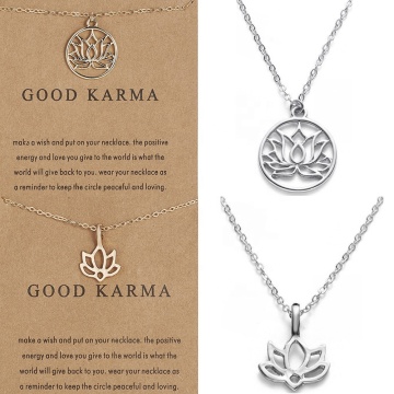 High-Quality Gold and Silver Plated Lotus Flower Pendant Necklace - Make-A-Wish Good Karma Women's Lady Jewelry