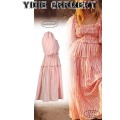 Ladies Pink Short Puff Sleeves Cake Dress