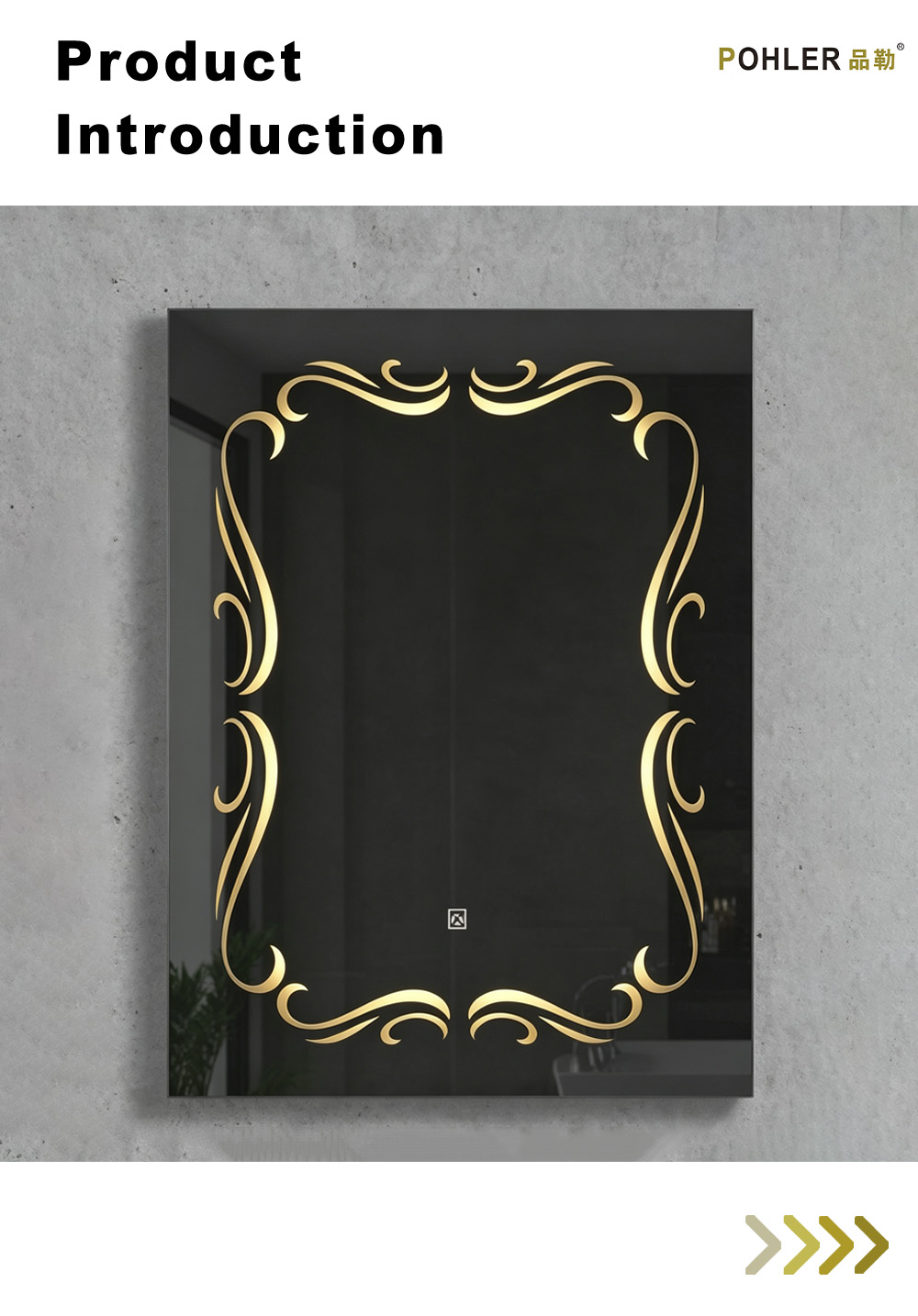 D040 Зеркало с прямоугольным декором и золотым узором X D040 Gold Pattern Rectangle Decor Mirror X