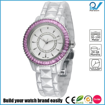 PVD Gold/Silver bezel ceramic case crystal diamond and ceramic band crystal women ceramic watch