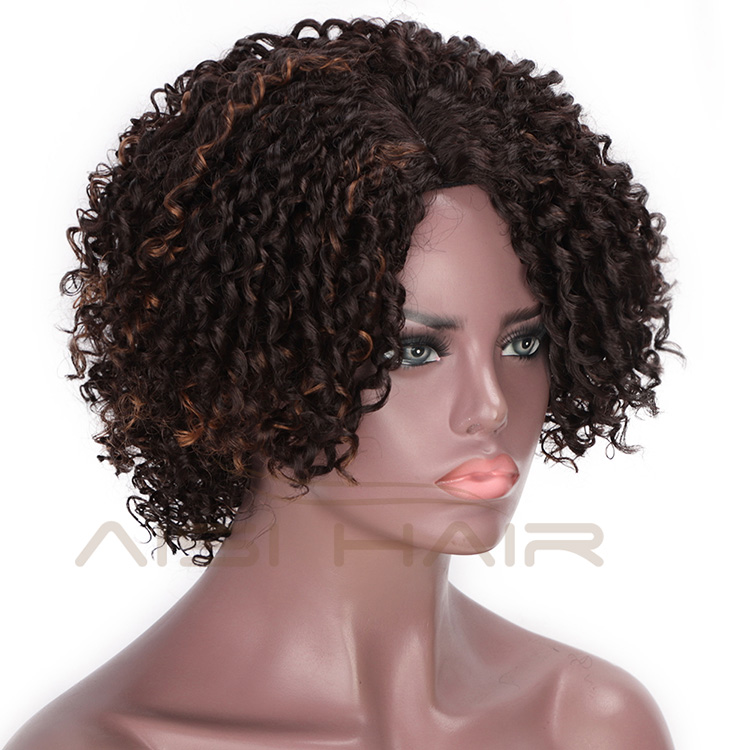 Aisi Hair Mixed Brown Afro Curly Wigs for Women Side Part Synthetic Short Hair Wig Heat Resistant Fiber Wigs for Africans