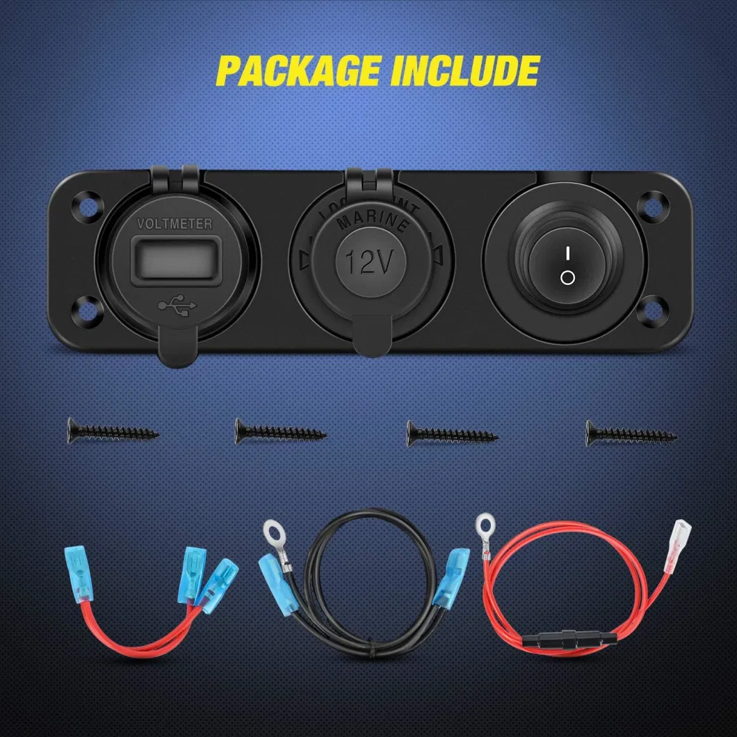 4 in 1 Charger Socket Panel Dual QC3.0 USB Charger with LED Voltmeter Display and Cigarette Lighter Socket and Power Cutoff Switch,Avoid Battery Drain off Switc