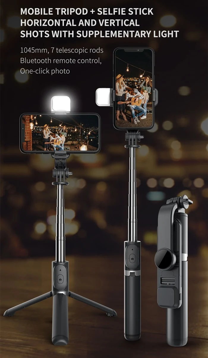 Q02s Foldable LED Fill Light Tripod and Selfie Stick 4 in 1