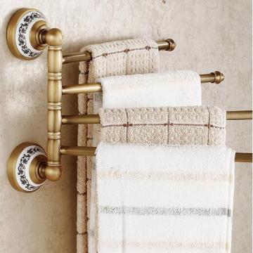 Luxury Wall-Mounted Antique Brass 4-Branch Rotatable Towel Bar