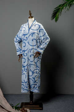 Zip cut flower coral fleece long robe
