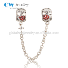 925 Sterling Silver Heart Red CZ Safety Chains Mother day Gift Bracelet Chains