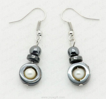 hematite earring with lampwork glass beads