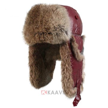 waterproof polyester faux fur yellow red earflap trapper hat