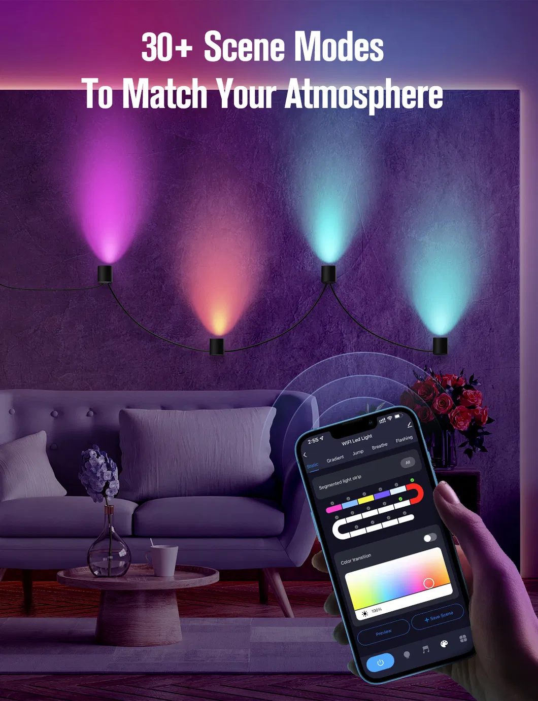 Modern Smart Control RGB Tuya Music Sync Corridor Round Single Head 5W Lights Bedroom Waterproof Sconce Indoor LED Wall Lamp