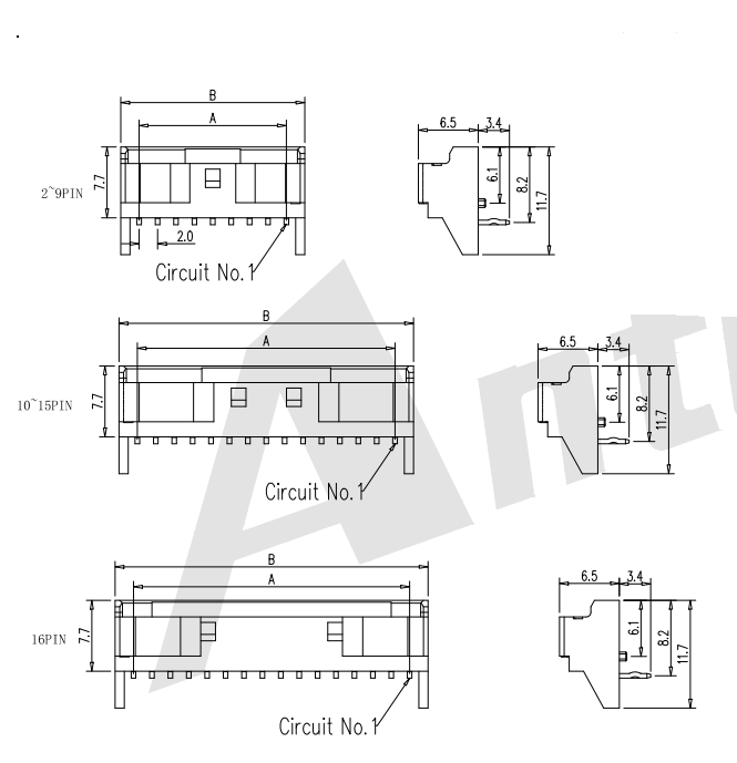 2.0mm Pitch 90 ° gofret konektörü Post ile