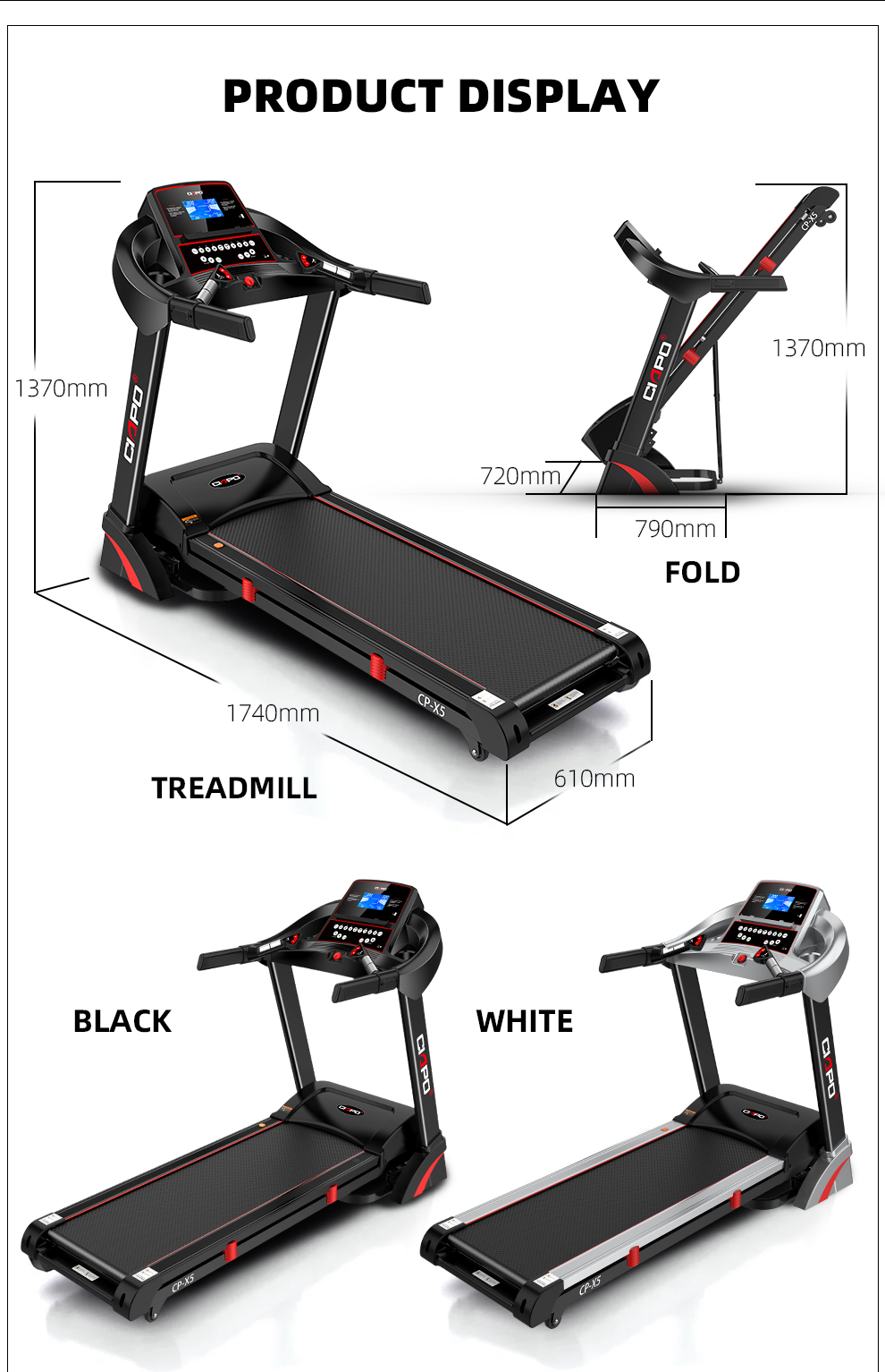 CIAPO Tapis roulant Home Fitness Electric Treadmill Running Machine Izinsiza kusebenza zeGym Fitness