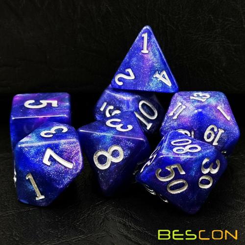 Série de jeux de dés Bescon Starry Night, 7pcs Polyhedral RPG Dice Set de TWILIGHT, Tinbox Set