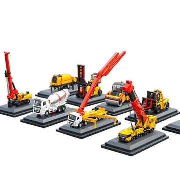 1/87 Mini Crane Excavator Pump Truck Mixer Road Roller Rotary Rig Diecast Alloy Engineering Machinery Model Car Toys Collection