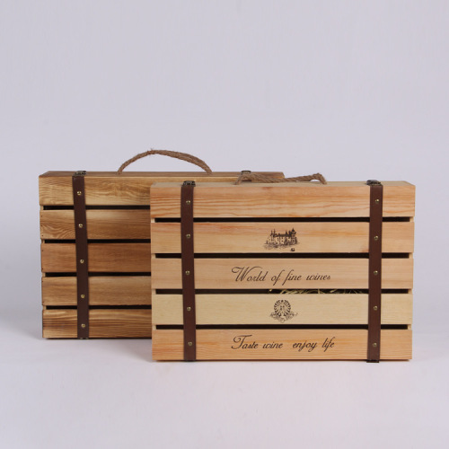 Vintage Pine Wood 6 Bottle Wine Storage Box