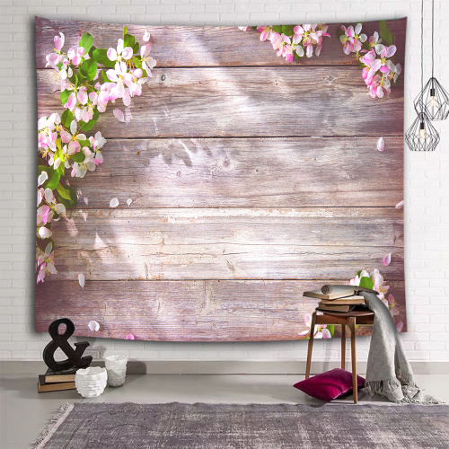 Wood Plank Flower Wall Tapestry Retro Pink Tapestry Wall Hanging for Livingroom Bedroom Dorm Home Decor