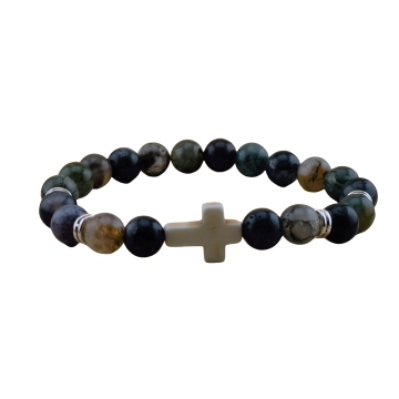 Custom Natural Fancy Jasper Gemstone Cross Bracelet: Healing Kinetic Energy Jewelry for Women and Men, Relief for Arthritis