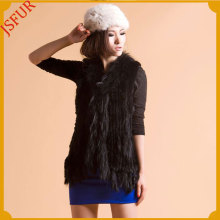 High Quality Genuine Rabbit Fur Knit Vest Fur Trim Womens Fur Vest