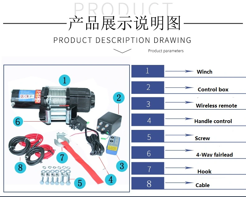 High Quality Emergency 12V Tool Kit Portable Winch with 3500lbs 12V