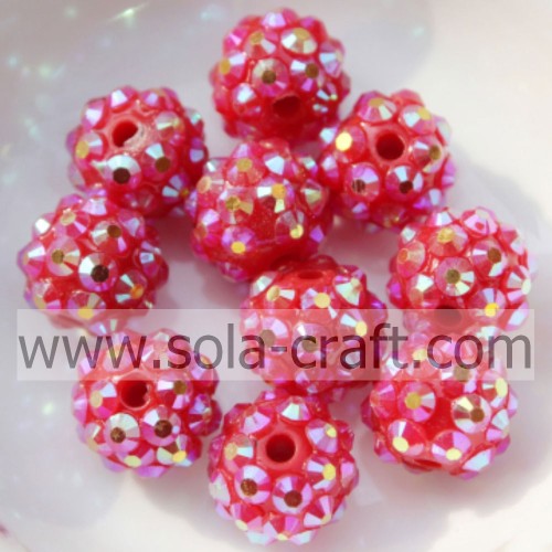 10 * 12MM Ρητίνη Rhinestone Chunky Beads για κορίτσια κολιέ ασημί κόκκινο AB