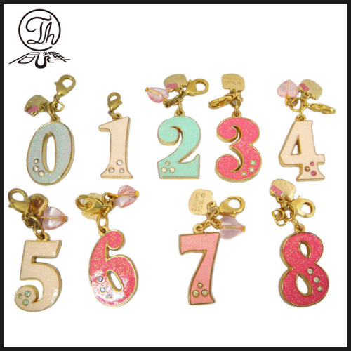 Letter design colourful rhinestone metal keychain