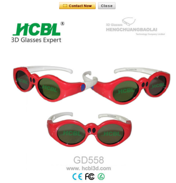 Lovely Red Round Frame USB Recharable Active Shutter 3D Glasses For Children