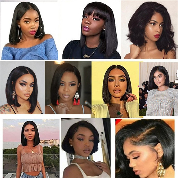 Human Hair Lace Front Wig 13X6 Bob Straight Virgin Brazilian Hair Natural Black Deep Part 180% Density Pre Plucked